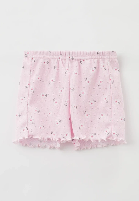 Шорты розовые "Глори" из перфорированного хлопка с принтом "Ромашки"